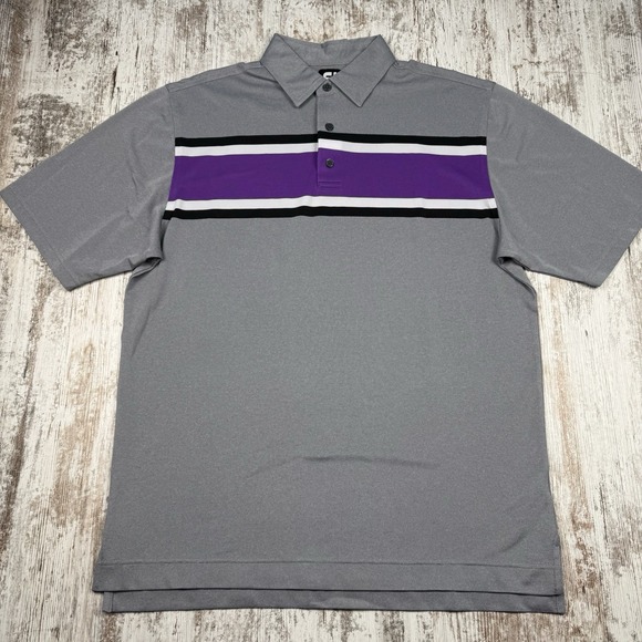 FootJoy Other - FootJoy Polo Shirt Mens Sz L Gray Purple Black White Striped Performance Golf‎
